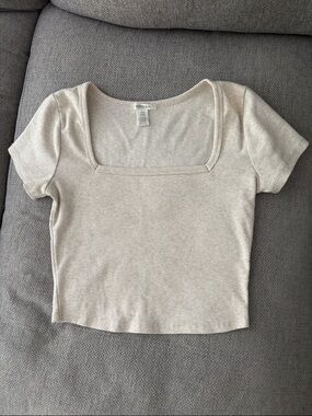 Bozzolo Cream Square Neck Ribbed Crop Top